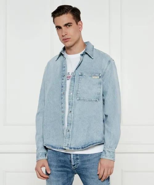 CALVIN KLEIN Calvin Kleın Erkek Regular Fit Çentikli Yaka Düğme Kapamalı Cep Detaylı Denim Mavi Gömlek J30J327021-1AA