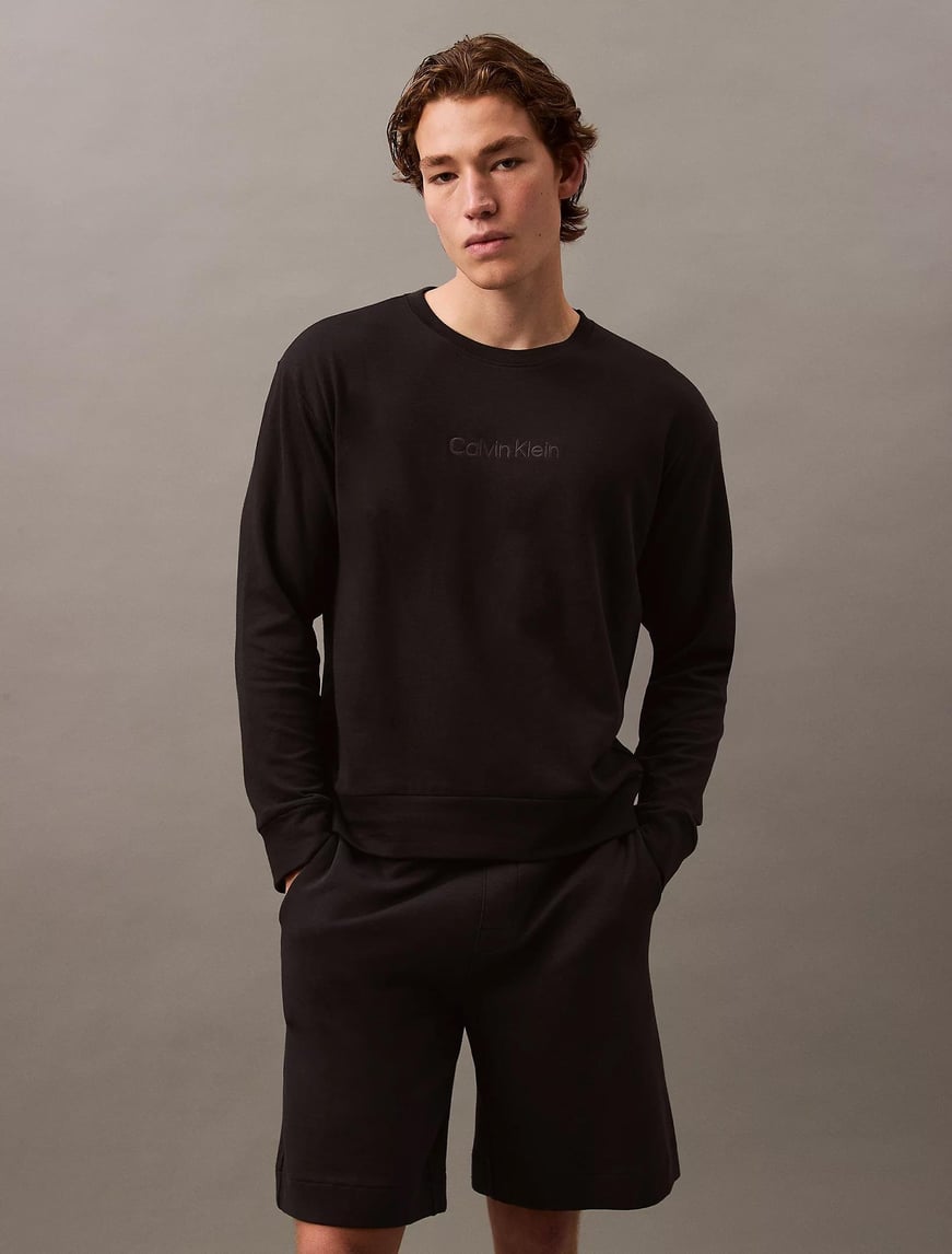 Calvin Klein Calvin Kleın Erkek Sıfır Yaka Baskılı Rahat Kesim Günlük Siyah Sweatshirt 000NM2708E-UB1