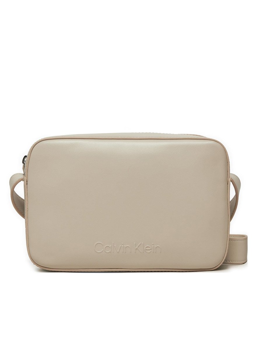 Calvin Klein Calvin Kleın Kadın Ayarlanabilir Omuz Askılı Marka Logo Baskılı Deri Bej Omuz Çantası K60K612555-PCJ