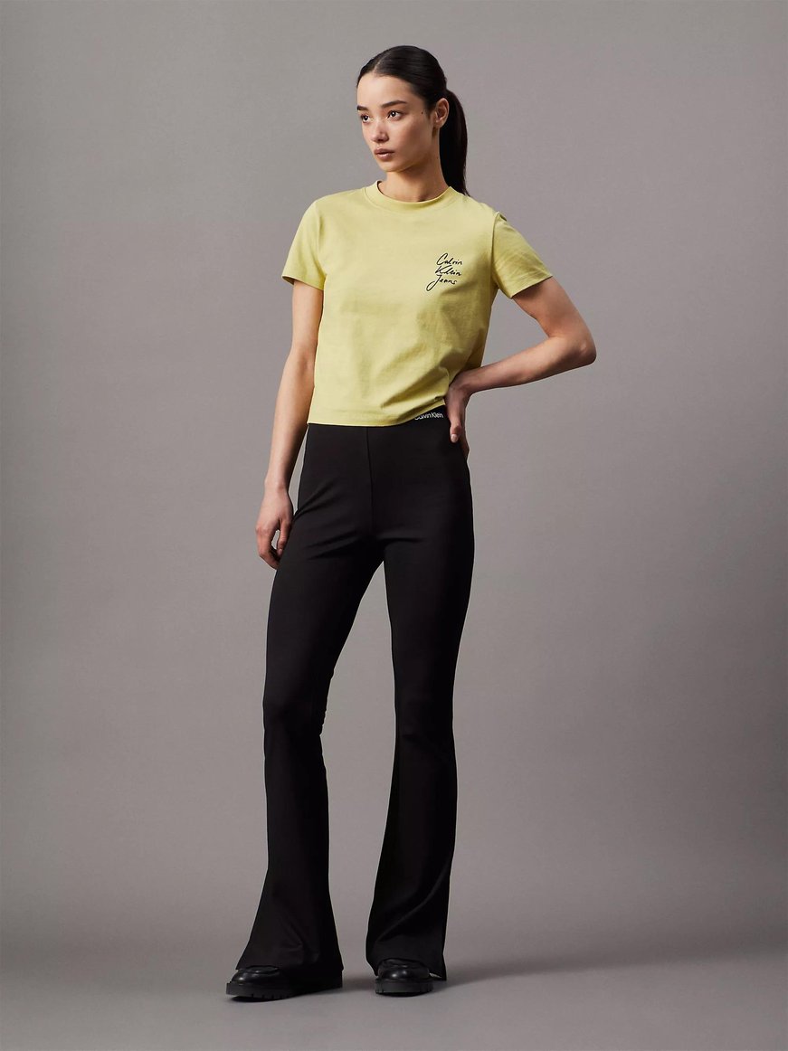 CALVIN KLEIN Calvin Kleın Kadın Beli Lastikli Dar Kalıp Geniş Yırtmaçlı Paça Siyah Tayt J20J225089-BEH