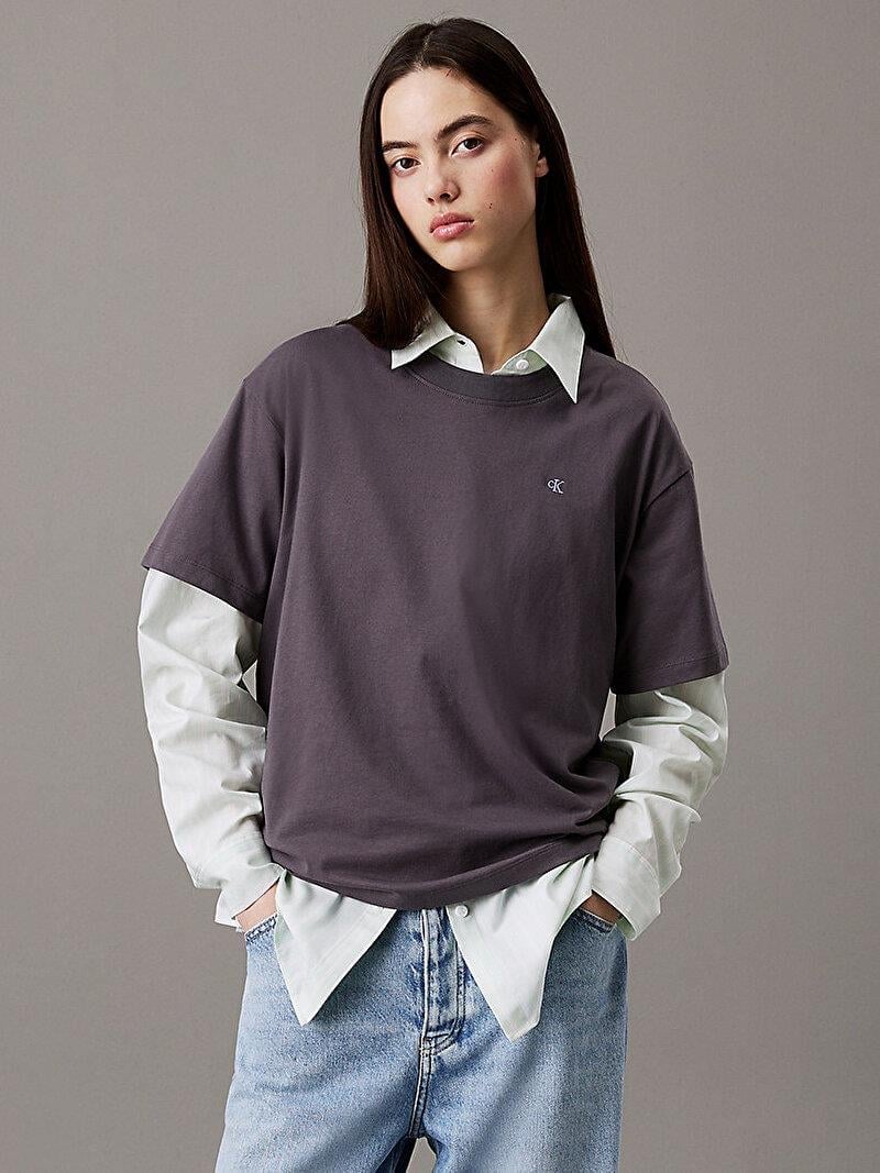 Calvin Klein Calvin Klein Kadın Bisiklet Yaka Kısa Kol Sırt Bölüm Yazı Detaylı Reqular Fit Gri T-Shirt J20J225238-PMP