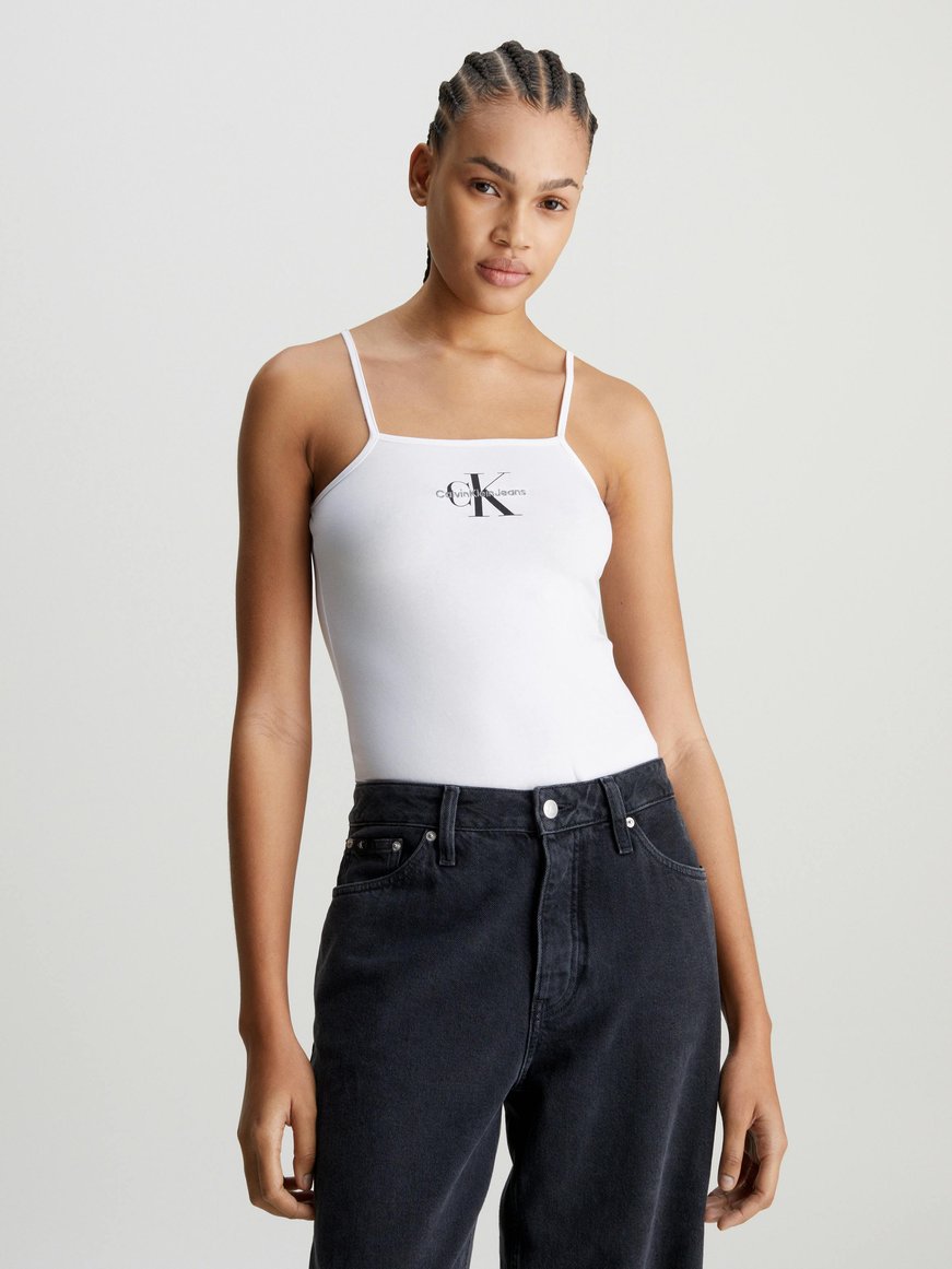 Calvin Klein Calvin Klein Kadın Ck Logolu Pamuklu Slim Fit Askılı Beyaz Bluz J20J223421-YAF