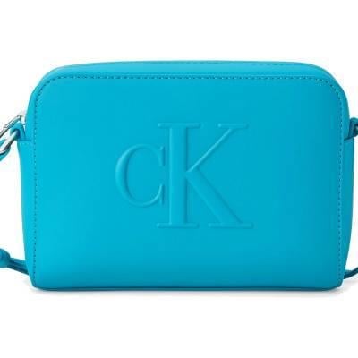 Calvin Klein Calvin Klein Kadın CK Yazı Detay Deri Ayarlanabilir Askı Fermuar Kapama Mavi Omuz Çantası LV04K3036G-XT6