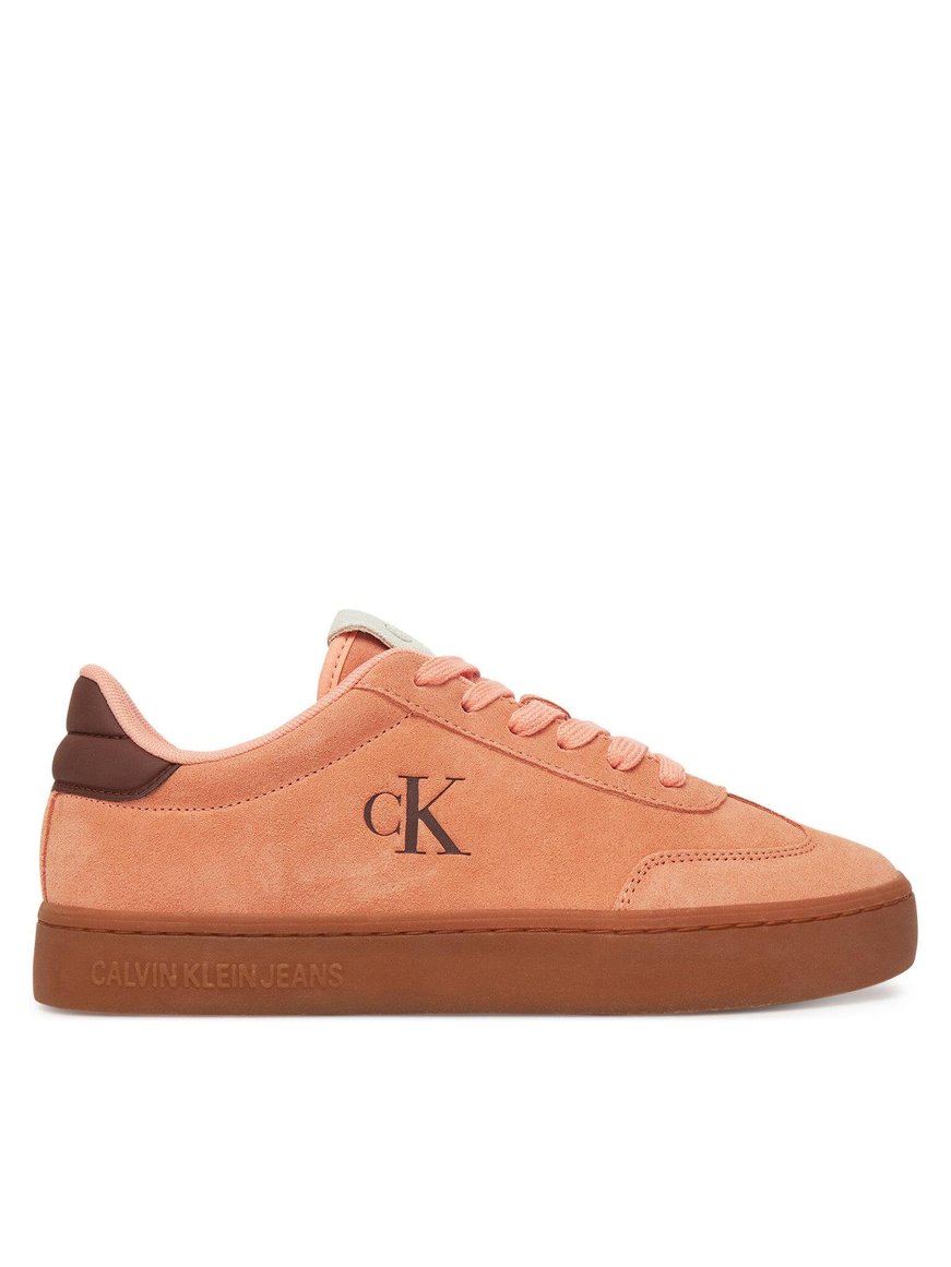 Calvin Klein Calvin Klein Kadın Deri Bağlamalı Düz Taban Yuvarlak Burun Ck Desenli Turuncu Sneaker YW0YW01767-0JN