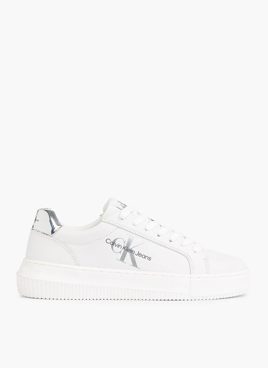 Calvin Klein Calvin Klein Kadın Deri Logolu Düz Tabanlı Günlük Kullanım Beyaz Sneaker YW0YW01224-YBR