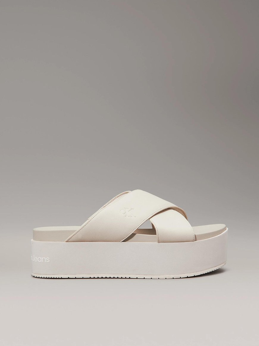 Calvin Klein Calvin Klein Kadın Dolgu Kalın Topuk Çapraz Ön Rahat Bej Sandalet YW0YW01349-ACF