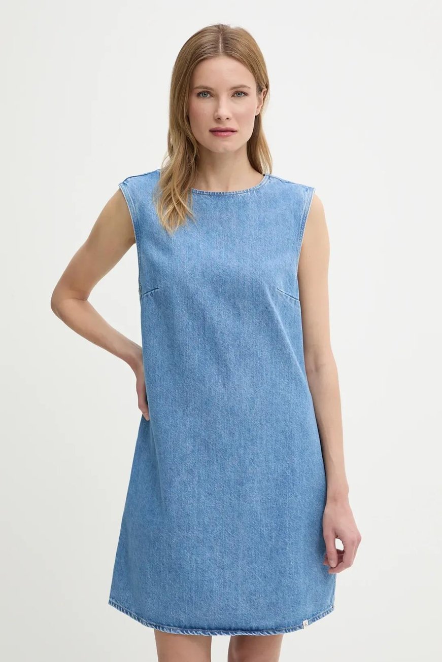 Calvin Klein Calvin Klein Kadın Gömlek Yaka Denim Kumaş Diz Üstü Kolları Geniş Kesim Düğme Kapama Mavi Elbise J20J225170-1AA