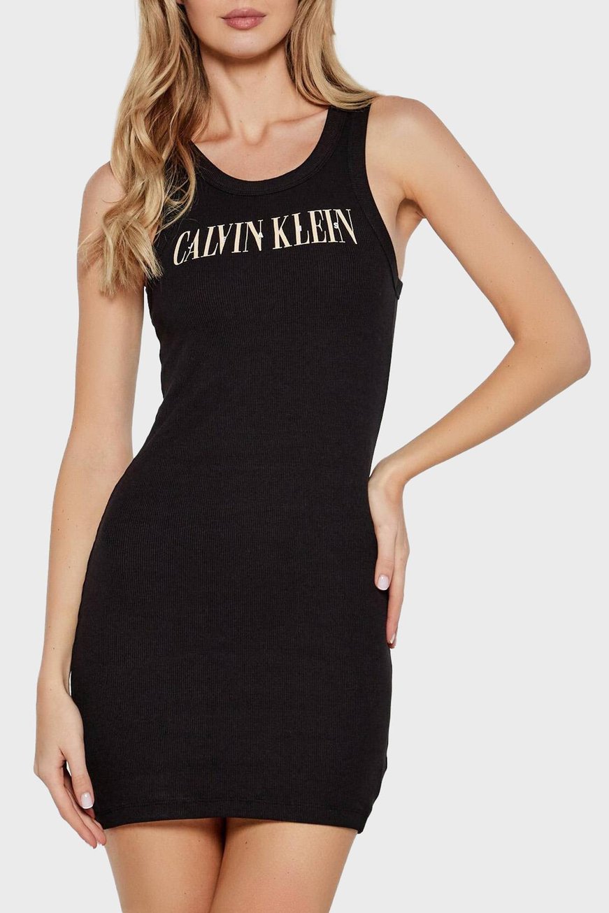Calvin Klein Calvin Klein Kadın Kalın Askı Mini Boy Dar CALVIN KLEIN Yazılı Siyah Elbise J20J225577-BEH