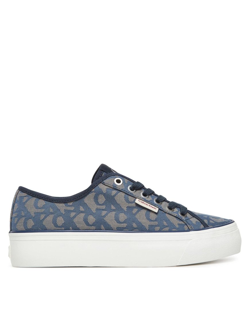 Calvin Klein Calvin Klein Kadın Kalın Yüksek Topuk Bağlamalı Desenli Dokuma Kumaş Ck Desen Mavi Sneaker YW0YW01965-0G0
