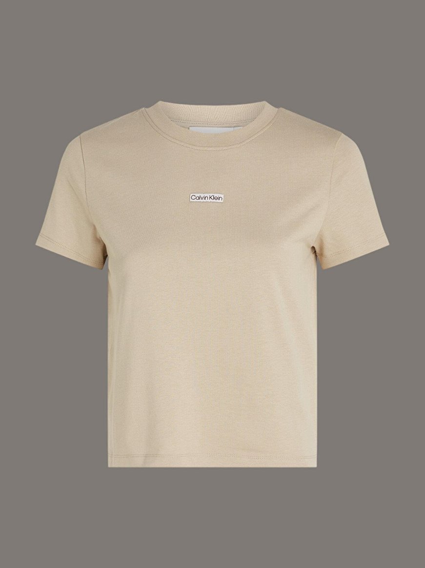 Calvin Klein Calvin Klein Kadın Kısa Kol Bisiklet Yaka Kısa Boy Pamuklu Bej T-Shirt J20J225524-PF0