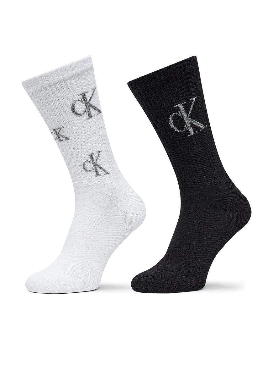 Calvin Klein Calvin Klein Kadın Nefes Alabilen Dokuma Kumaş Logo Desenli Uzun 2'li Siyah-Beyaz Çorap C701229465-001