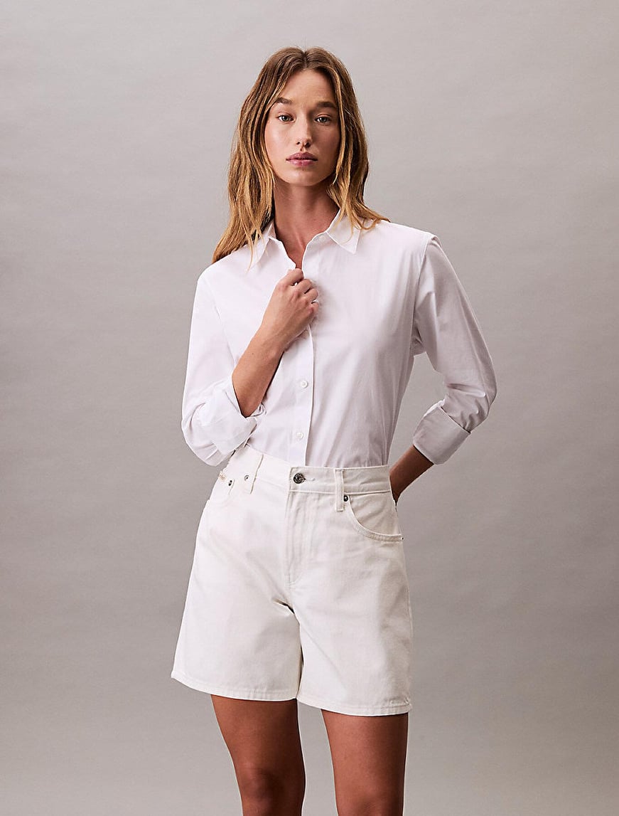 Calvin Klein Calvin Klein Kadın Normal Kalıp Pamuklu Kısa Beyaz Şort LV047B976G-5DC