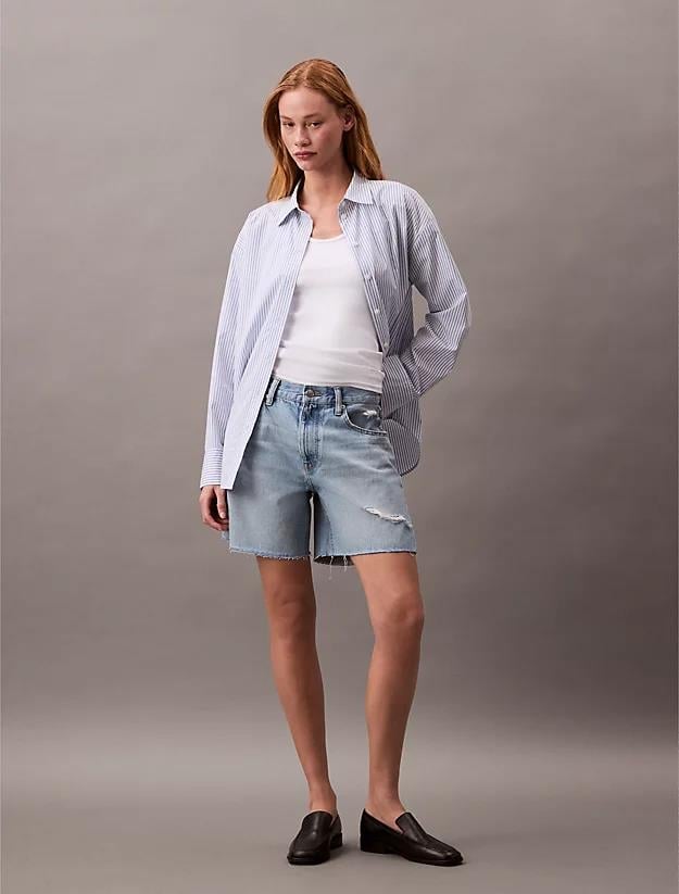 Calvin Klein Calvin Klein Kadın Normal Kalıp Eskitme Desenli Pamuklu Denim Mavi Şort LV047B974G-RDA