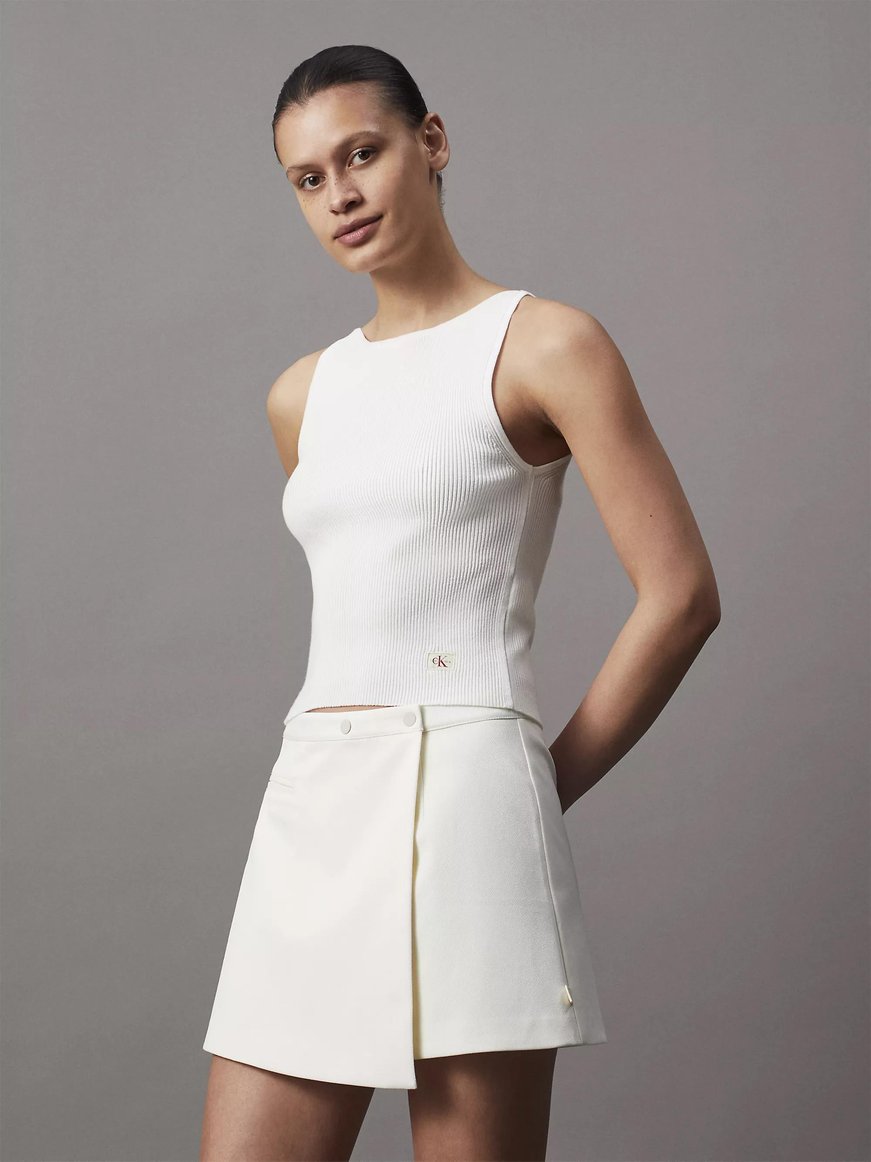 Calvin Klein Calvin Kleın Kadın Normal Bel Pürüzsüz Kumaş Düğmeli Mini Beyaz Etek J20J224863-YBI