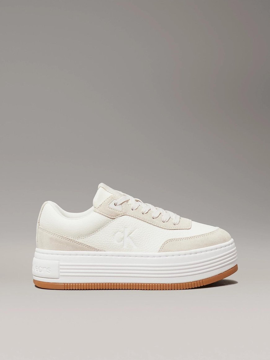 Calvin Klein Calvin Kleın Kadın Platform Taban Süet Detaylı Deri Beyaz Sneaker YW0YW01797-0LH