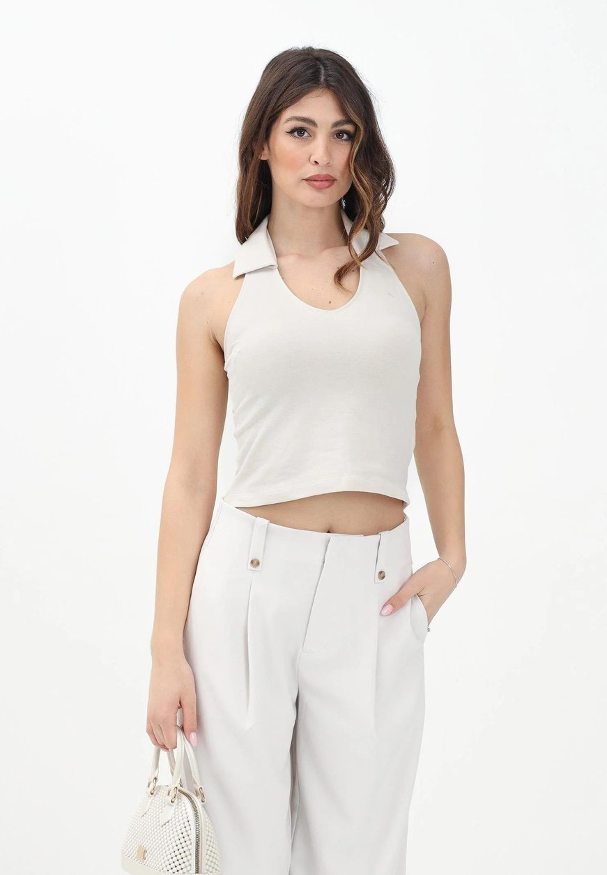 Calvin Klein Calvin Klein Kadın Polo Yaka Kolsuz Kısa Bej Bluz J20J225320-ADA