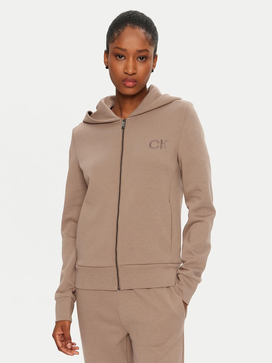 Calvin Klein Calvin Kleın Kadın Regular Fit Kapüşonlu Yaka Göğsünde CK Logolu Fermuarlı Kahverengi Sweatshirt K20K207955-GA6