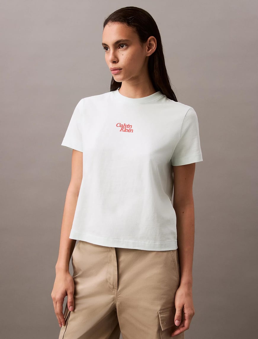 Calvin Klein Calvin Klein Kadın Regular Fit %100 Pamuklu Desenli Kısa Kollu Yeşil T-Shirt LV047B851G-VWD