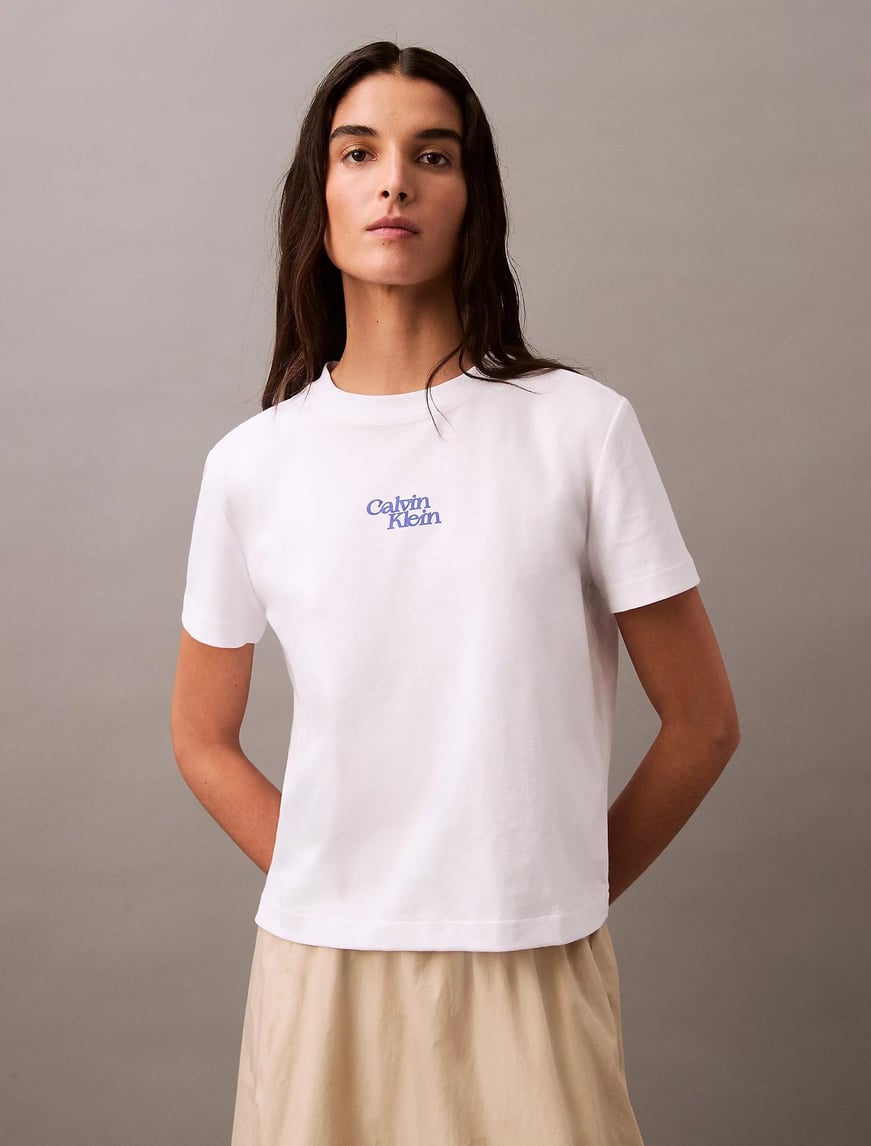 Calvin Klein Calvin Klein Kadın Regular Fit %100 Pamuklu Desenli Kısa Kollu Beyaz T-Shirt LV047B851G-YAA