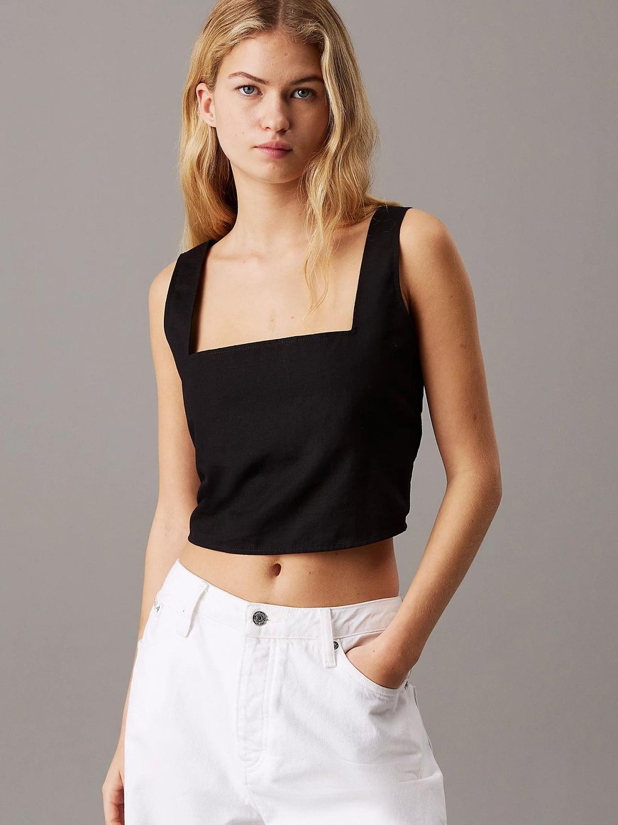 Calvin Klein Calvin Klein Kadın Sırt Düğme Kapama Kalın Askı Crop Boy Siyah Büstiyer J20J225347-BEH