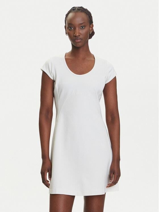 Calvin Klein Calvin Klein Kadın Slim Fit Yuvarlak Yakalı Kısa Kollu Pamuklu Mini Beyaz Elbise LV047C238G-YAS