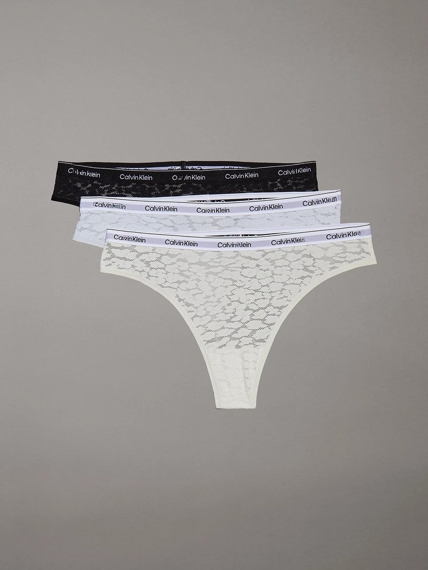 Calvin Klein Calvin Klein Kadın Yarı Şeffaf Leopar Desenli Dantel Beyaz-Siyah Külot 000QD5225E-W5Q