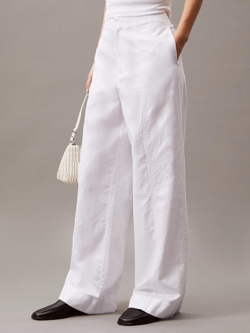 Calvin Klein Calvin Klein Kadın Yüksek Bel Geniş Paça Cep Detay Düz Regular Fit Beyaz Pantolon J20J225340-YAA
