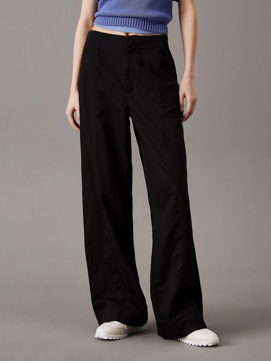 Calvin Klein Calvin Klein Kadın Yüksek Bel Geniş Paça Cep Detay Düz Regular Fit Siyah Pantolon J20J225340-BEH