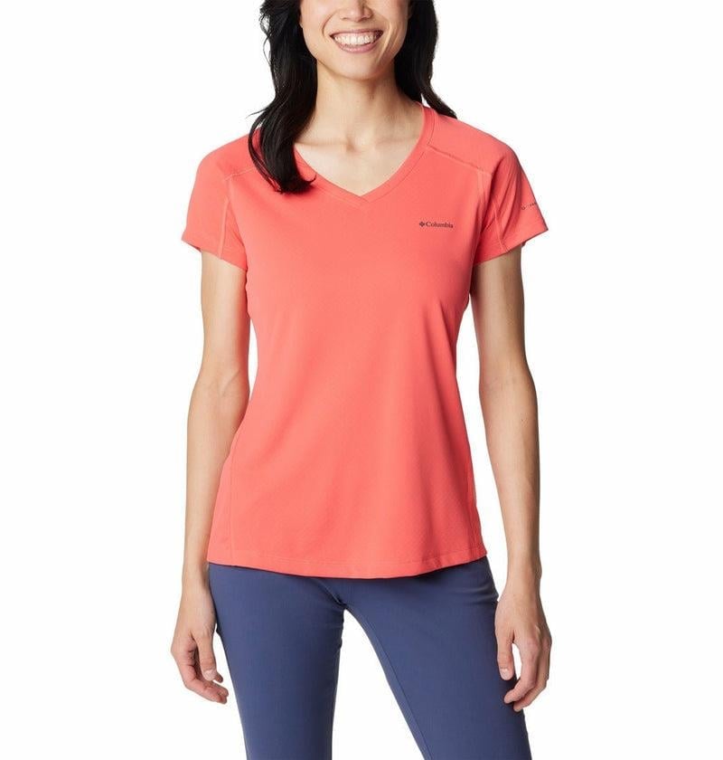Columbia Columbia Kadın Slim Fit V Yaka Marka Logolu Günlük Kırmızı T-Shirt 1533571-608