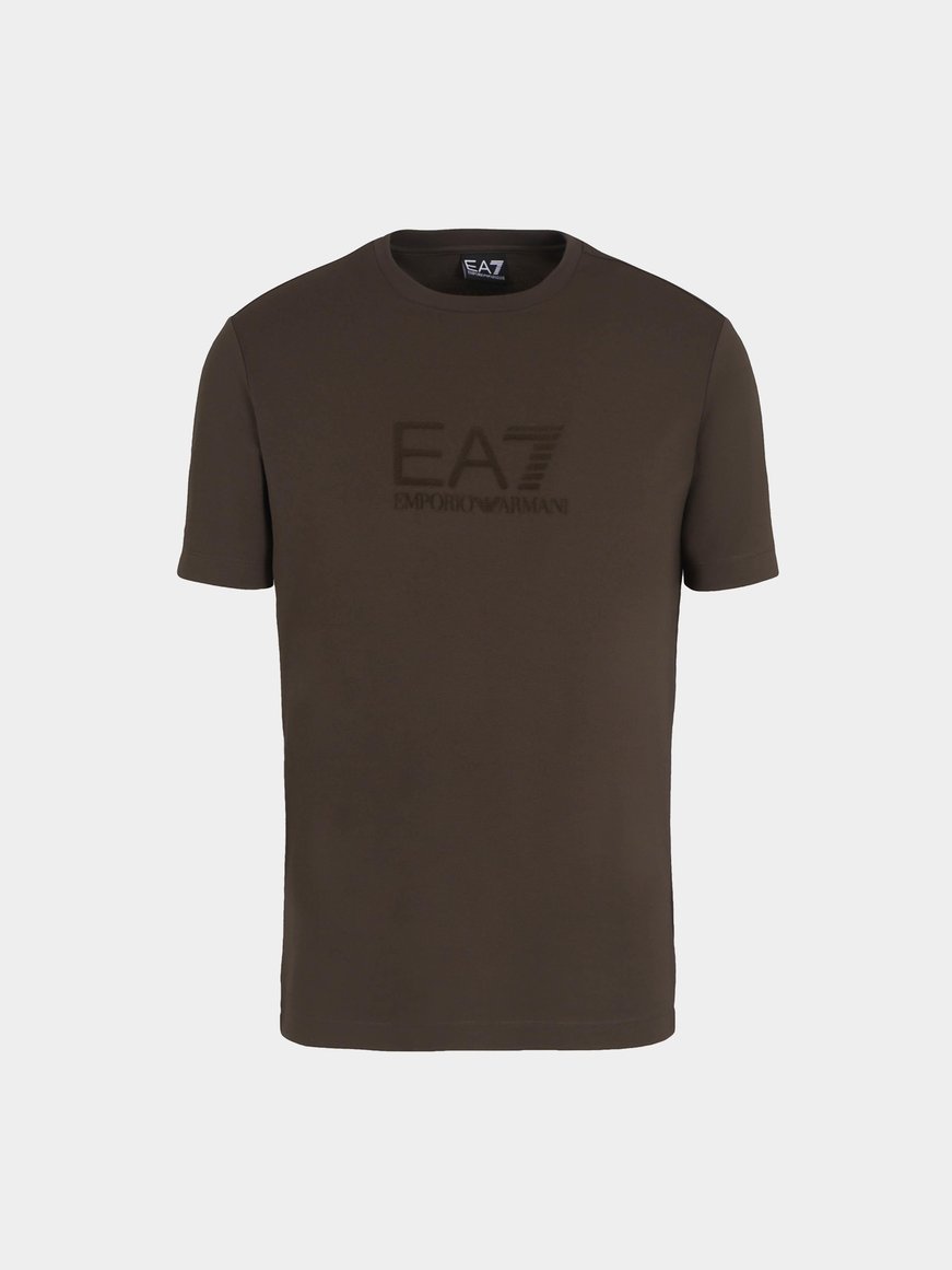 Ea7 Ea7 Erkek Normal Kesim Göğüste EA7 Logolu Yuvarlak Yaka Kısa Kollu Kahverengi T-Shirt 7M000092 AF13870-U6139