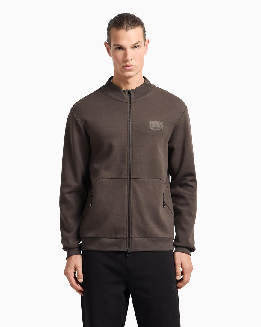 Ea7 Ea7 Erkek Pamuklu İnterlok Normal Kesim Fermuar Kapamalı Dik Yaka Uzun Kollu Kahverengi Sweatshirt 7M000093 AF12116-U6139