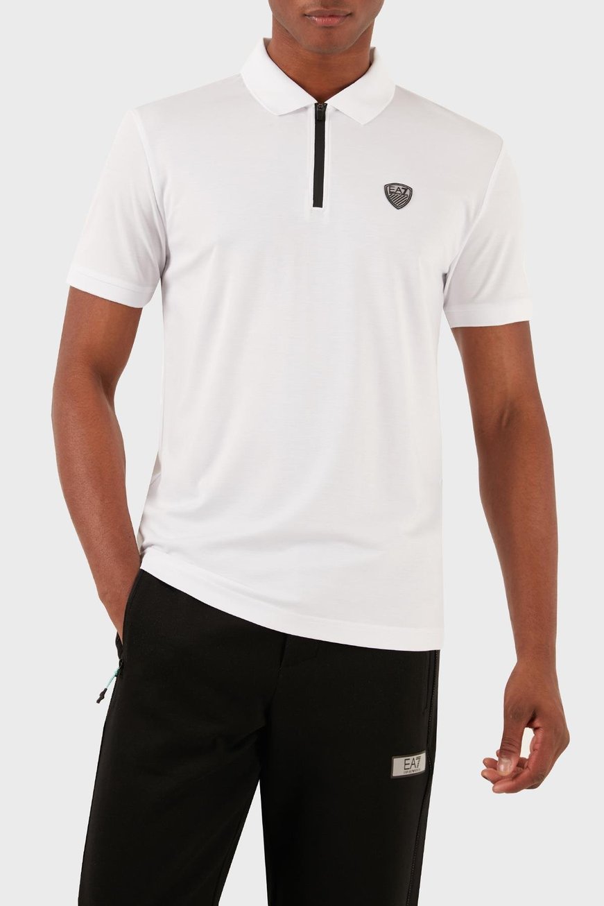 Ea7 Ea7 Erkek Slim Fit Kısa Kollu EA7 Logolu Fermuarlı Beyaz Polo Yaka T-Shirt 8NPF13 PJRGZ-1100