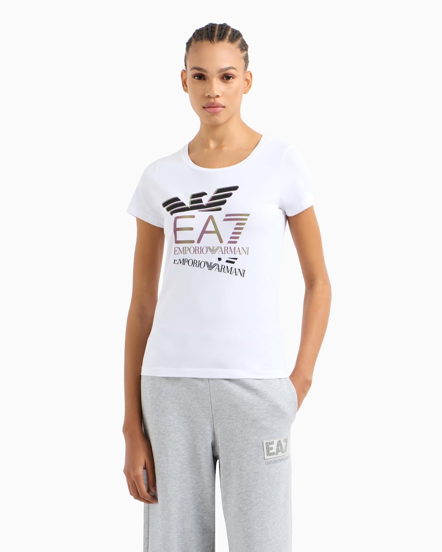 Ea7 Ea7 Kadın Dokuma Kumaş Düz Bisiklet Yaka Beyaz T-Shirt 7W000182 AF10373-U0002
