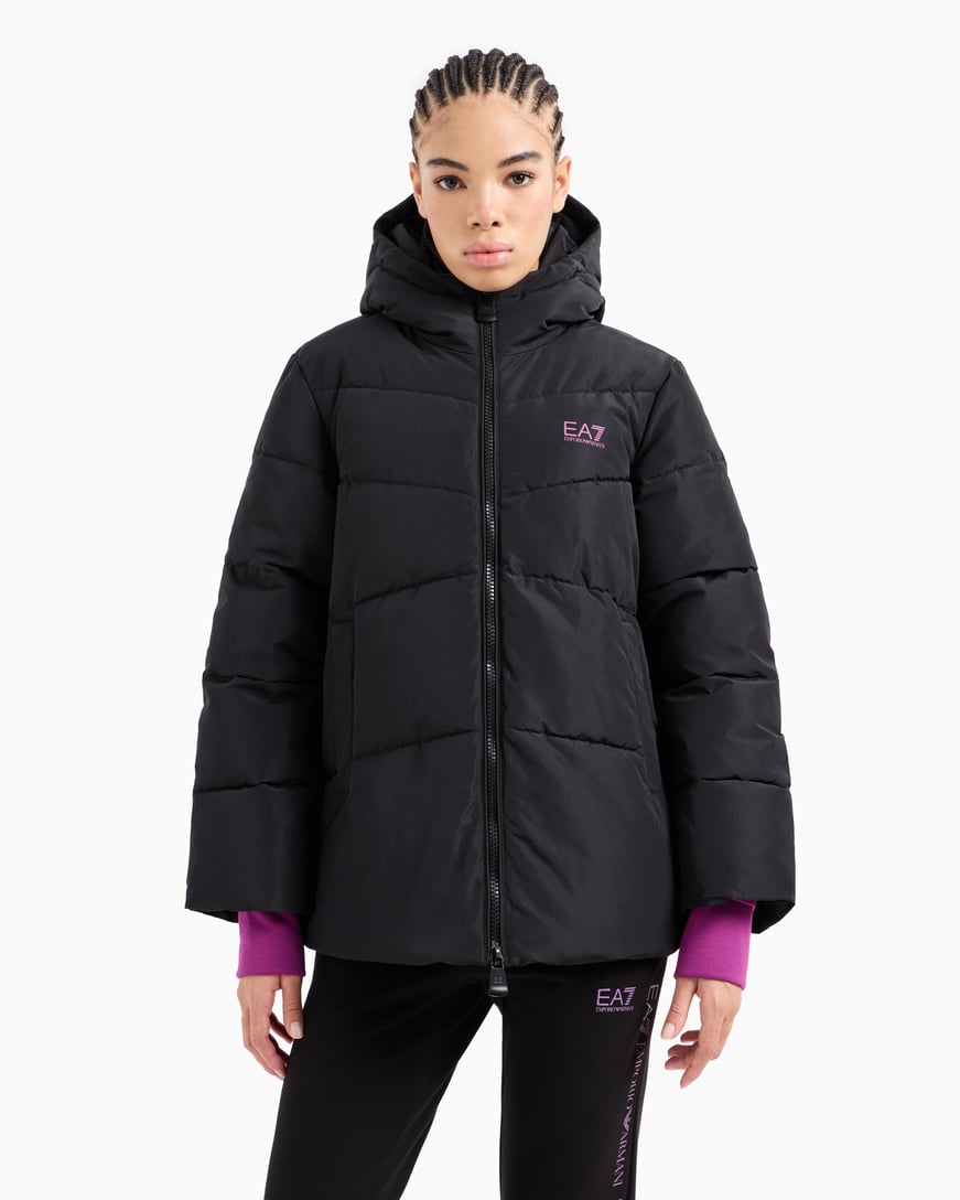 Ea7 Ea7 Kadın Kapitoneli Regular Fit Kapüşonlu Şişme Siyah Ceket 6DTB18 TN8AZ-1200