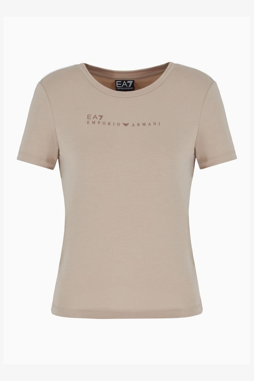 Ea7 Ea7 Kadın Kısa Kollu Bisiklet Yaka EA7 Yazı Desenli Bej T-Shirt 7W000274 AF12945-U6155