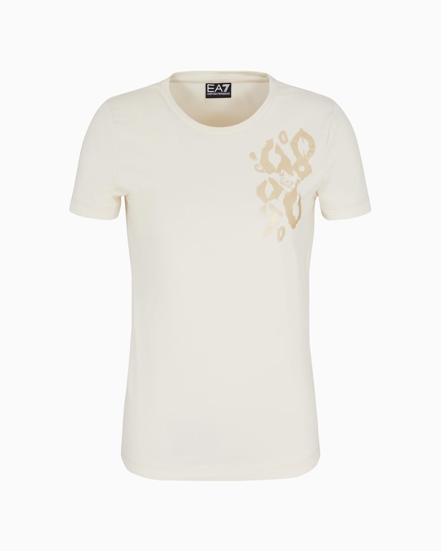 Ea7 Ea7 Kadın Normal Kesim Pamuklu Motif İşlemeli Kısa Kollu Bej T-Shirt 7W000133 AF10373-U1112