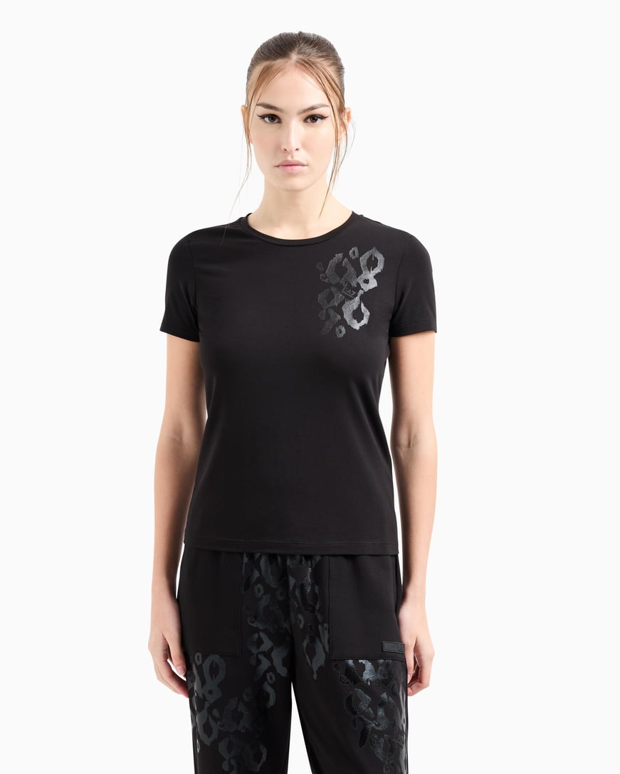 Ea7 Ea7 Kadın Normal Kesim Pamuklu Motif İşlemeli Kısa Kollu Siyah T-Shirt 7W000133 AF10373-UC001