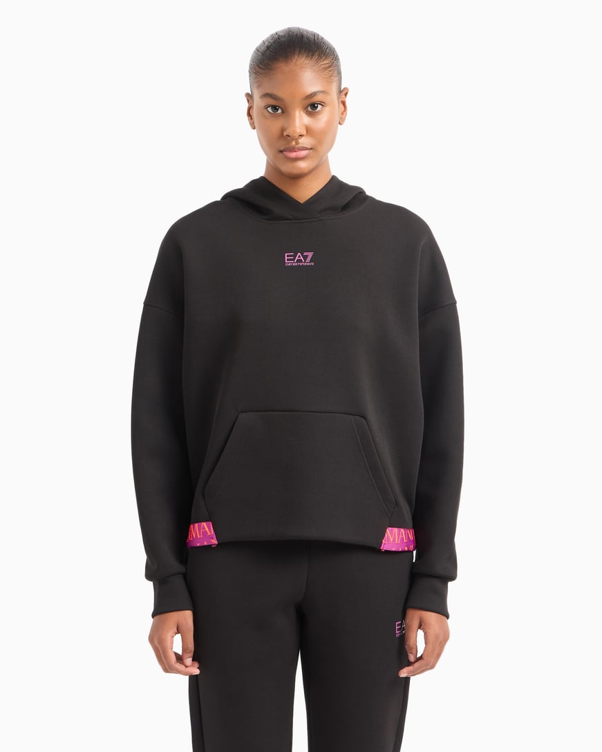 Ea7 Ea7 Kadın Pamuklu Kapüşonlu Uzun Kollu Cepli Siyah Sweatshirt 6DTM19 TJUXZ-1200