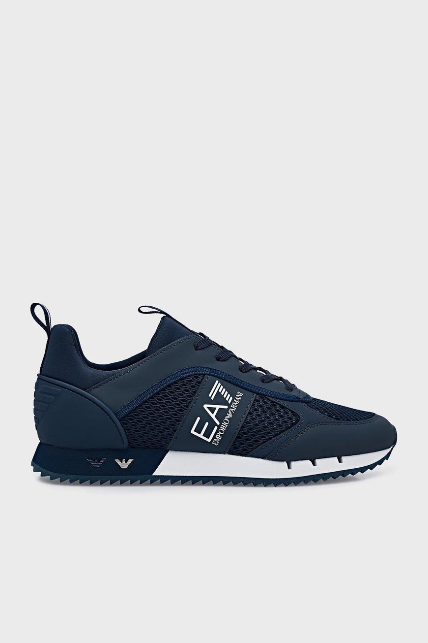 Ea7 Ea7 Unısex Fileli Şerit Logolu Bağıcıklı Lacivert-Beyaz Sneaker X8X027 XK050-D813