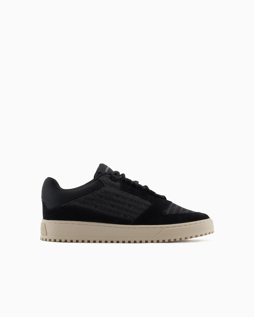EMPORIO ARMANI Emporıo Armani Erkek %100 Sığır Derisi Logo Baskılı Süet Detaylı Siyah Sneaker X4X636 XR329-Q781