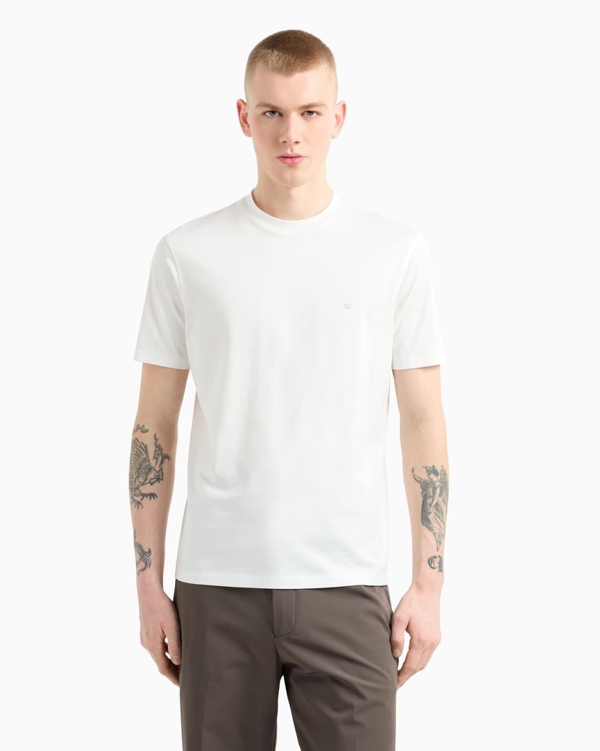 EMPORIO ARMANI Emporıo Armani Erkek %100 Pamuklu Regular Fit Yuvarlak Yakalı Kısa Kollu Beyaz T-Shirt EM000983 AF13669-U0003
