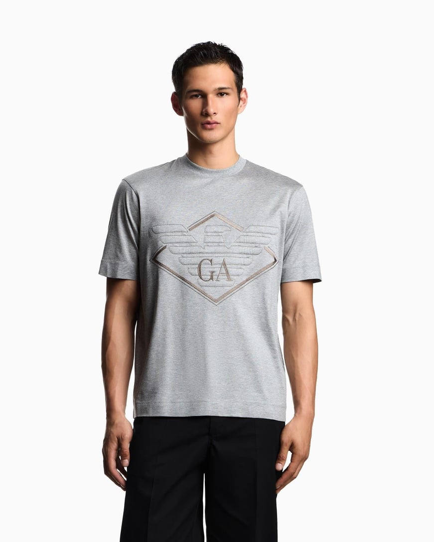 Emporio Armani Emporıo Armani Erkek Büyük Kartal İşlemeli Yuvarlak Yakalı Pamuklu Kısa Kollu Gri T-Shirt EM002835 AF10761-O8005