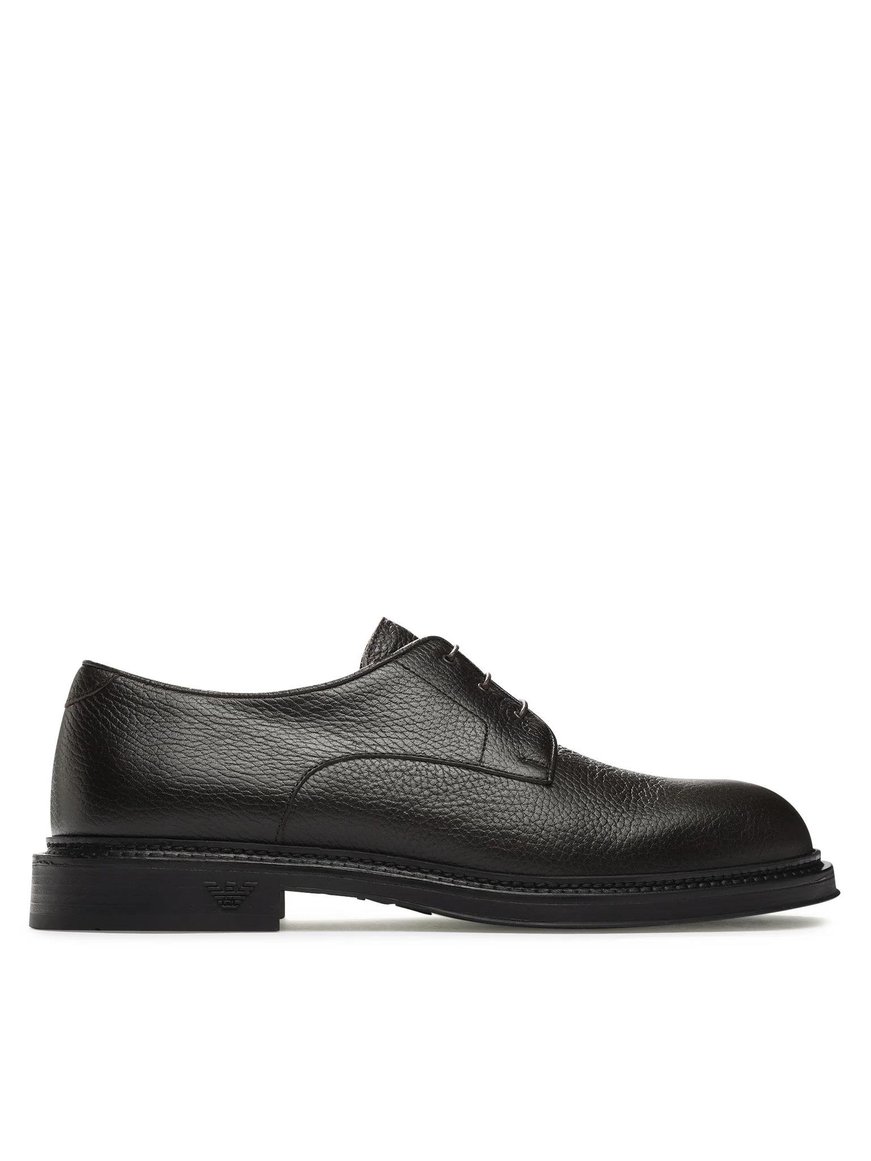 EMPORIO ARMANI Emporıo Armani Erkek Çakıllı Deri Yuvarlak Burunlu Bağcıklı Tış Tabanı Logo Desenli Kahverengi Ayakkabı X4C653 XF583-00003