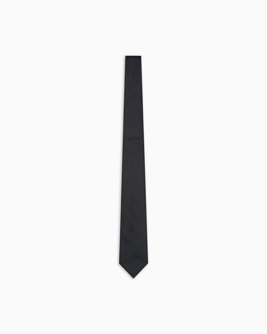 EMPORIO ARMANI Emporıo Armani Erkek Jakarlı Monogram Logolu Saf İpek Siyah Kravat 340075 CC113-00020