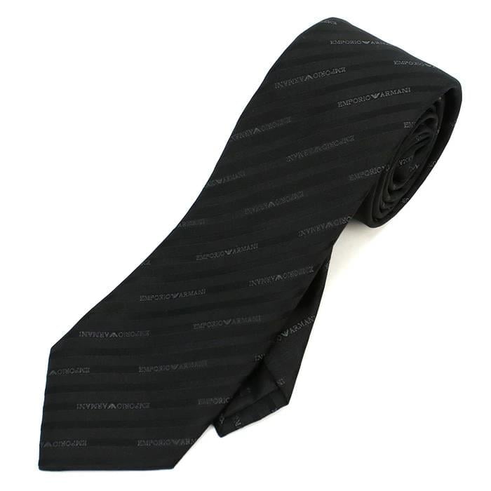 EMPORIO ARMANI Emporıo Armani Erkek Jakarlı Logolu Saf İpek Kumaş Siyah Kravat 340075 2R605-00320
