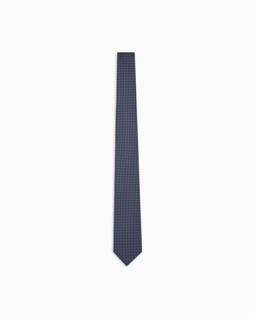 Emporio Armani Emporıo Armani Erkek Jakarlı Mikro Desenli Saf İpek Lacivert Kravat EM001344 TE16540-FB172