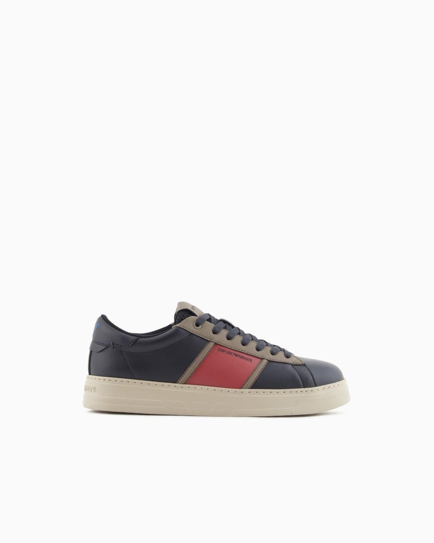Emporio Armani Emporıo Armani Erkek Kontrast Detaylı Düşük Bilekli Deri Lacivert Sneaker EM002854 AF18017-MZ316
