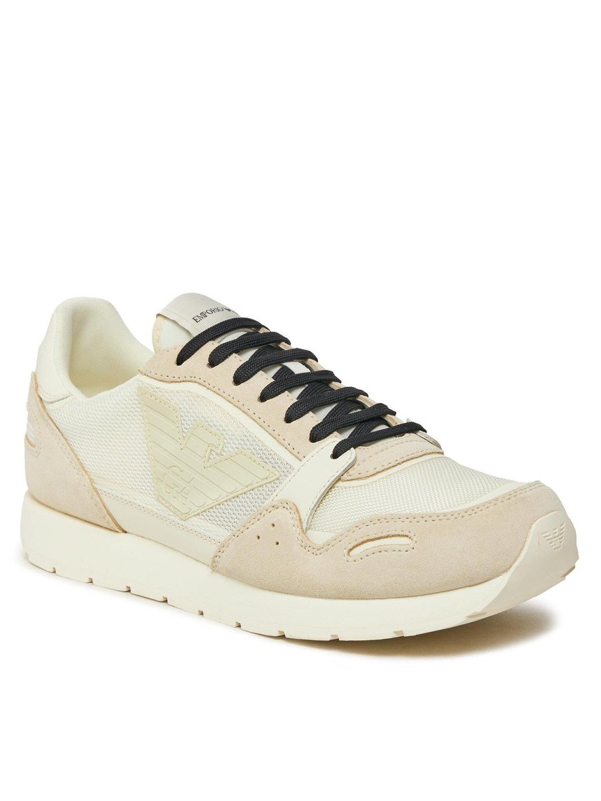Emporio Armani Emporıo Armani Erkek Logolu Normal Kalıp Bağcıklı Günlük Ekru Sneaker X4X537 XN730-01427