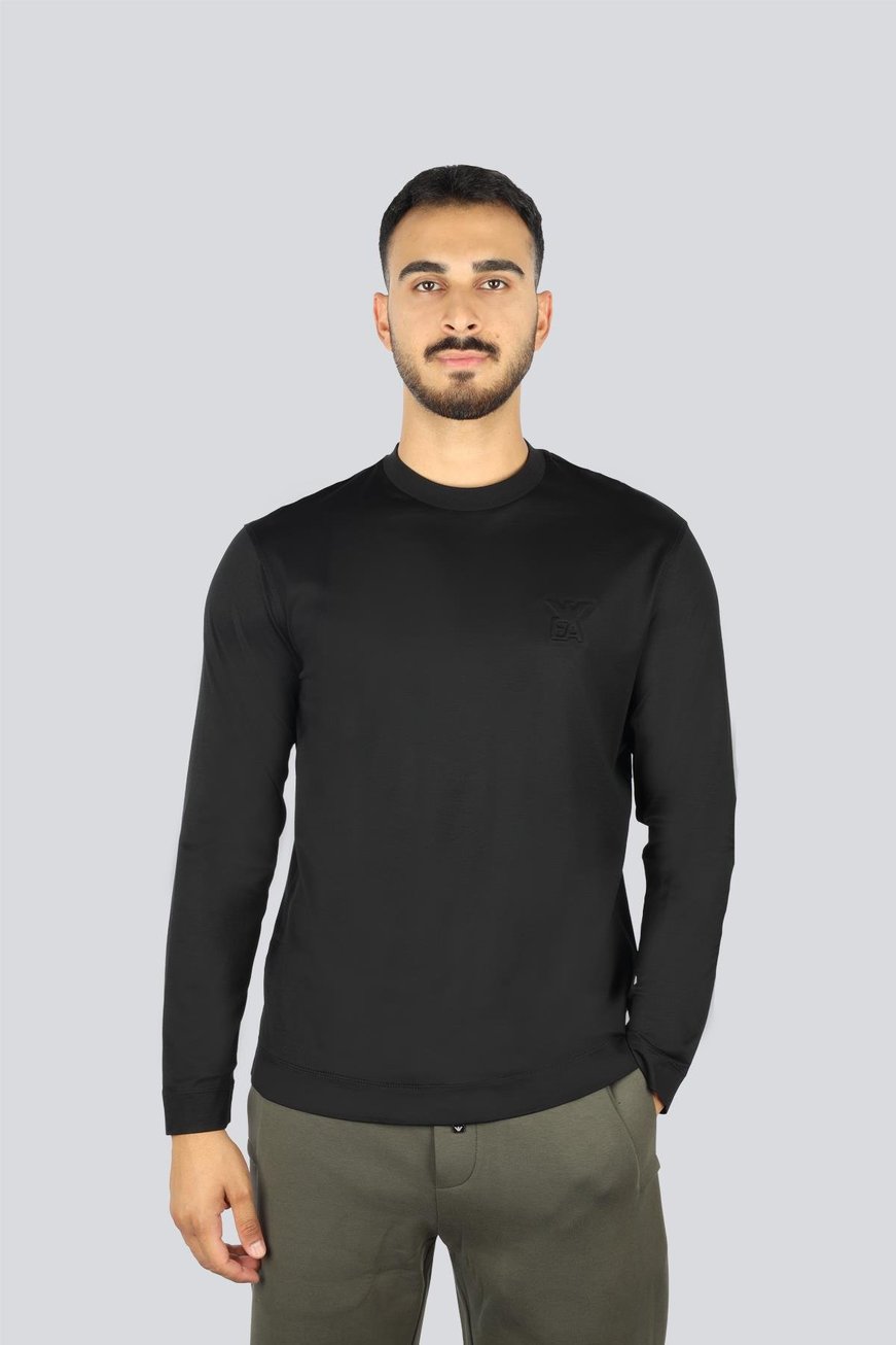 Emporio Armani Emporıo Armani Erkek Normal Kalıp Esnek Pamuklu Kartal Logo Detaylı Uzun Kollu Siyah T-Shirt EM004346 AF10761-UC001