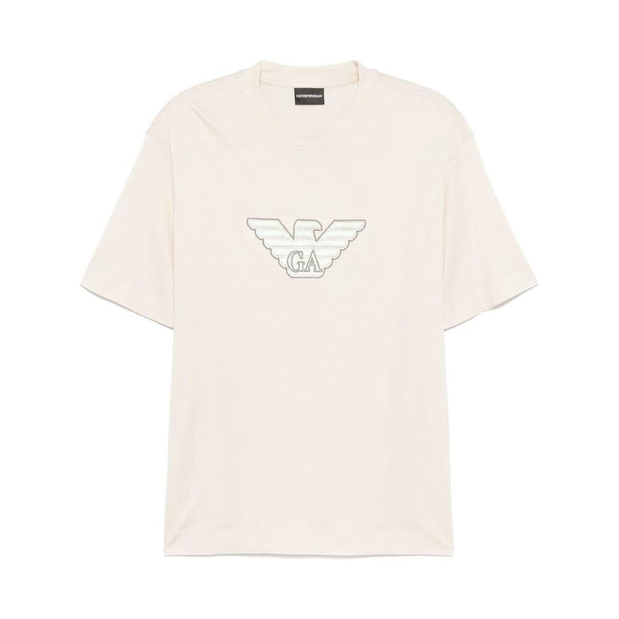EMPORIO ARMANI Emporıo Armani Erkek Normal Kesim Yuvarlak Yaka Pamuklu Milano Baskılı Kısa Kollu Krem T-Shirt EM001033 AF10017-M1089